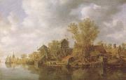Jan van Goyen River Landscape (mk08) oil on canvas